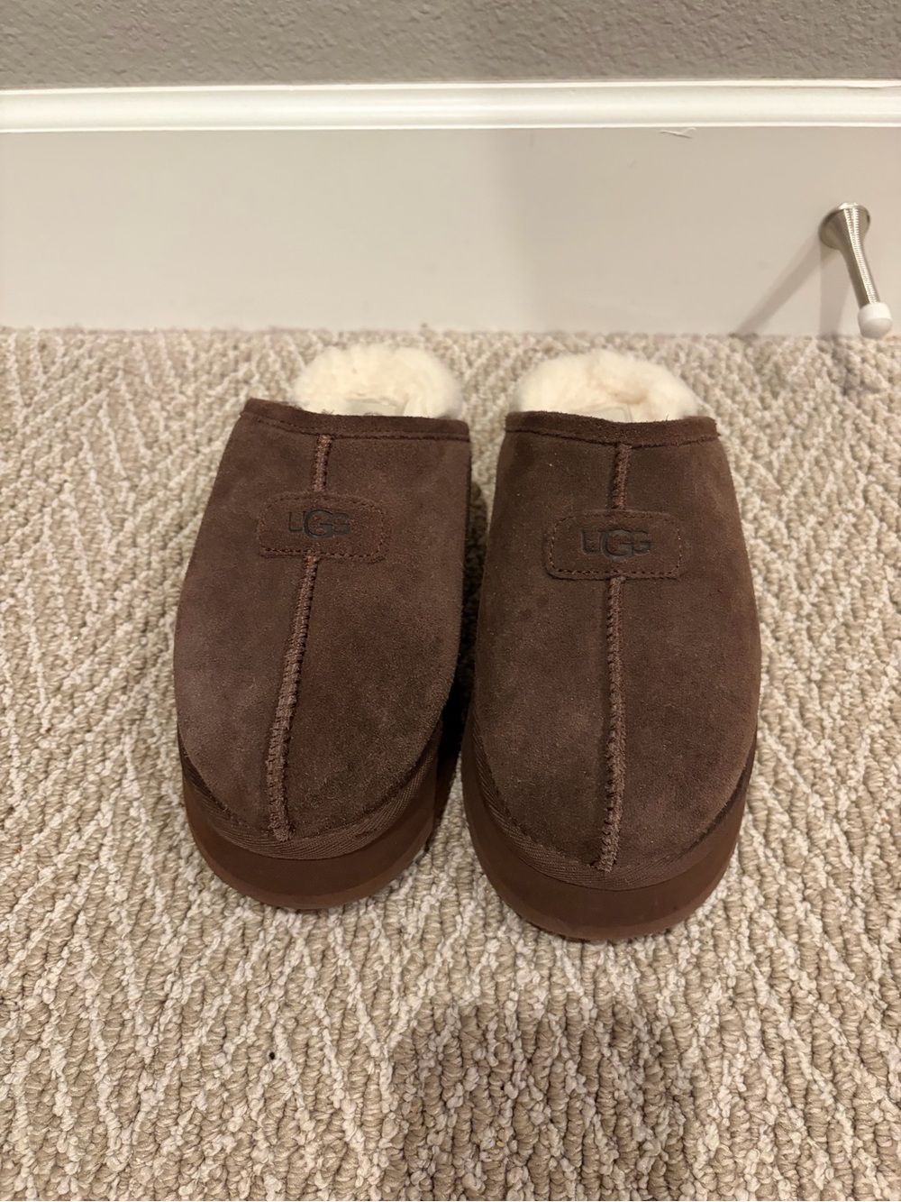 UGG Brown Suede Shearling-Lined Slip-On Slippers - Picture 2 of 4